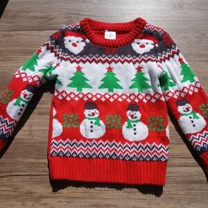 Festive Christmas Sweater with Snowmen and Trees
